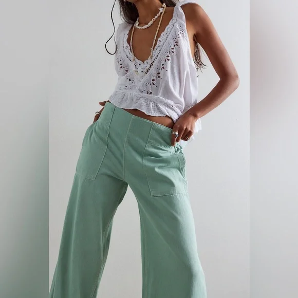 Women’s We The Free Breezy Denim Pull-on Jeans Sea Mist Size M - Picture 2 of 9